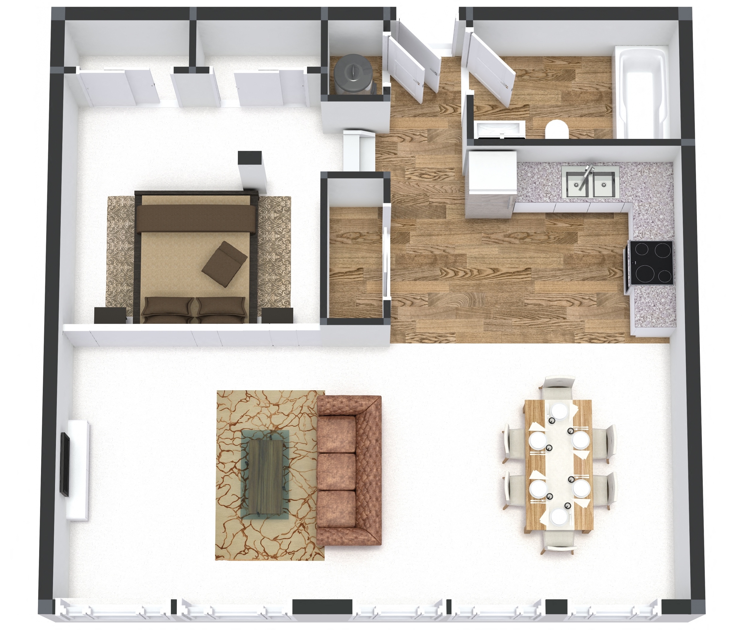 Floor plan for 1 bed, 1 bath, 820 sqft
